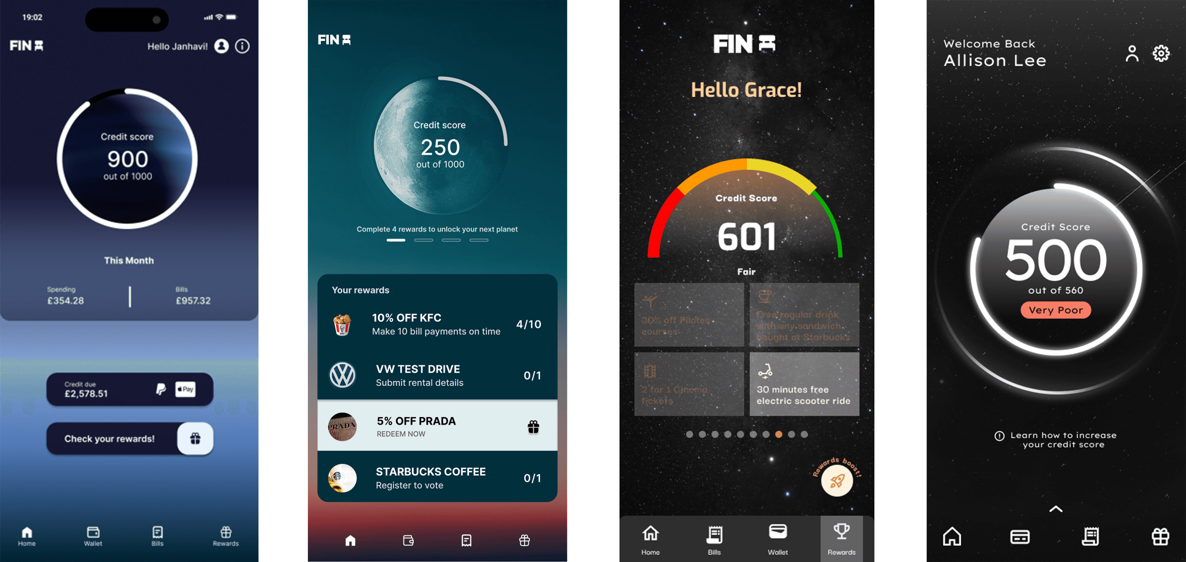 First designs for the finchair app