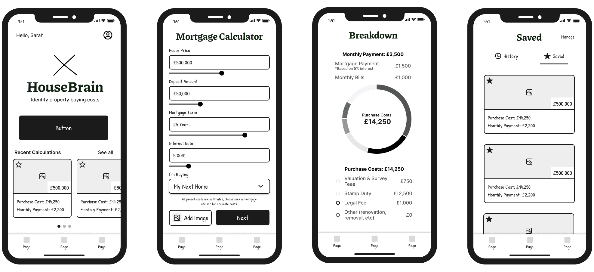 HouseBrain initial wireframes