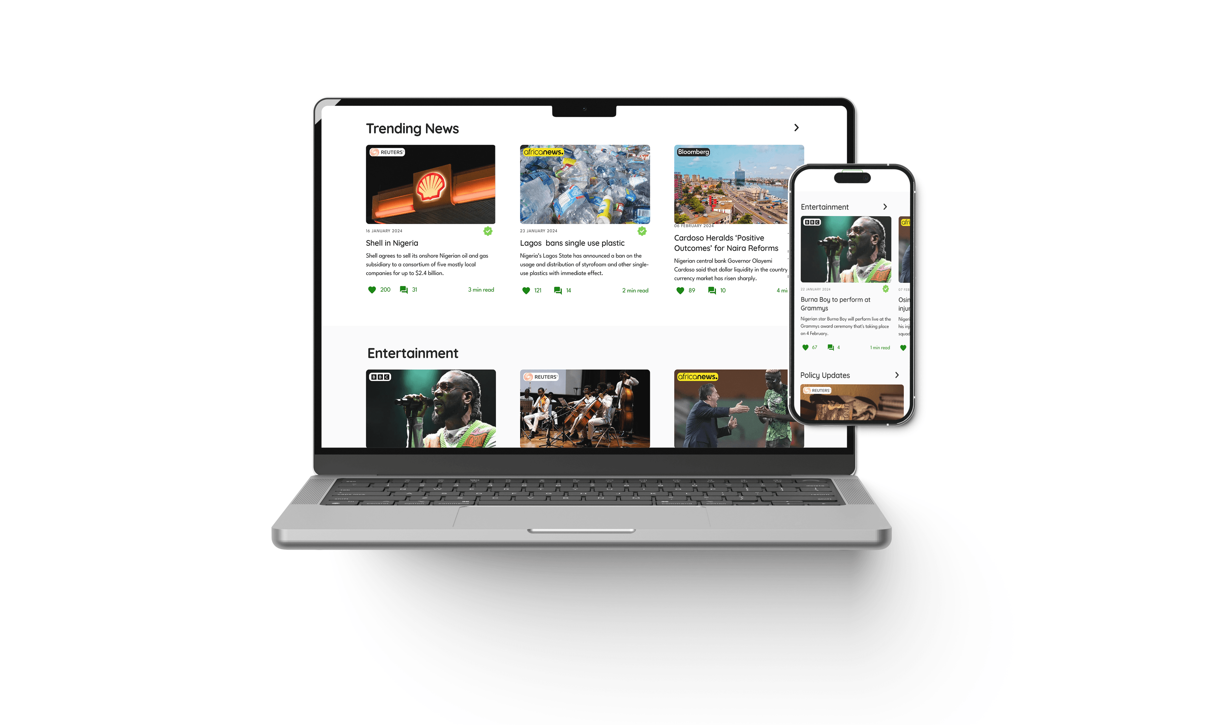 Umuntu home screen on laptop and iphone mockup screens