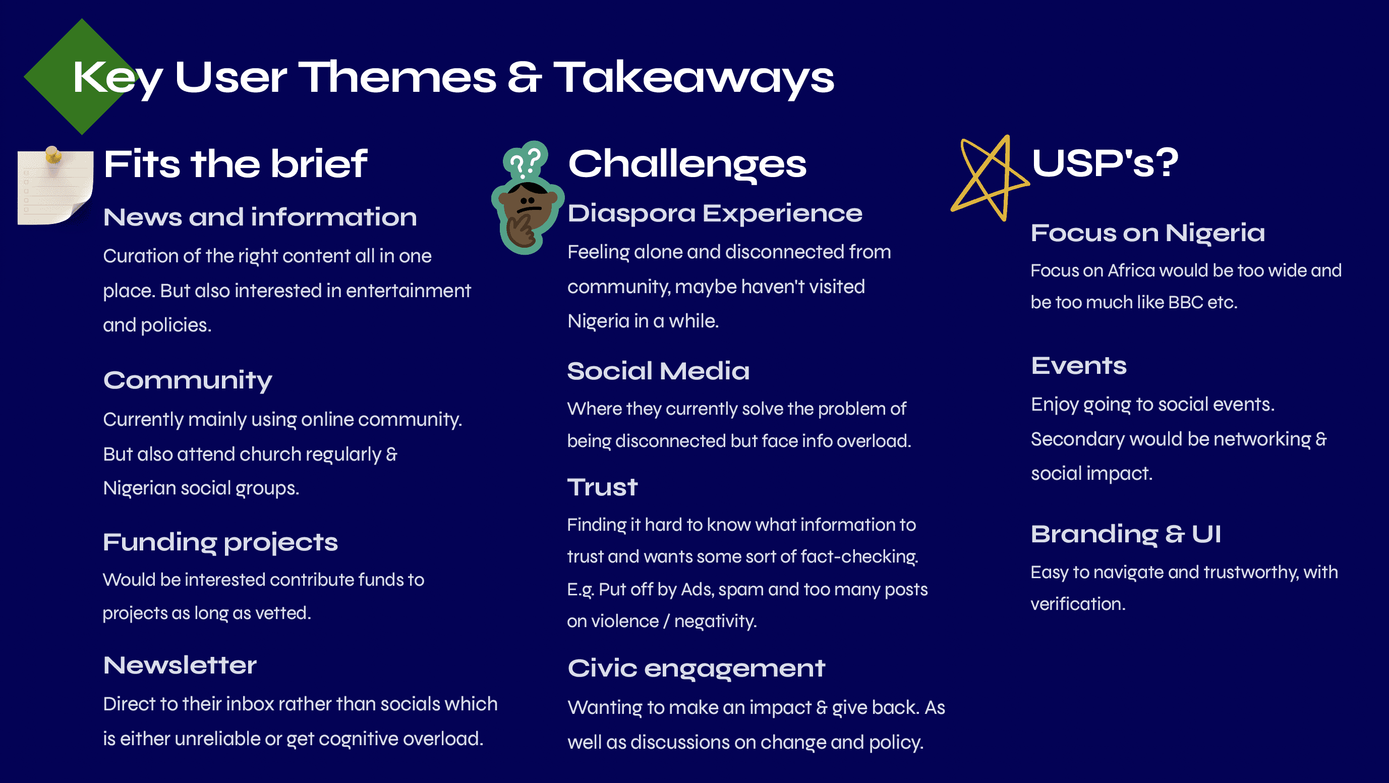 Key themes from the user interviews